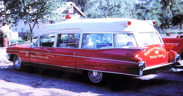 Ambulance 306.  1960 Cadillac. Roberts Park was one of the first fire departments in the area to offer ambulance service. 